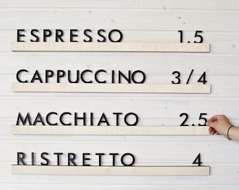 Wandschiene Menüboard, Cafe Wandmenü, veränderbares Briefbrett, Message Board, Baker Menü, Letter Ledges Set, Coffee Bar Menühalter Schild