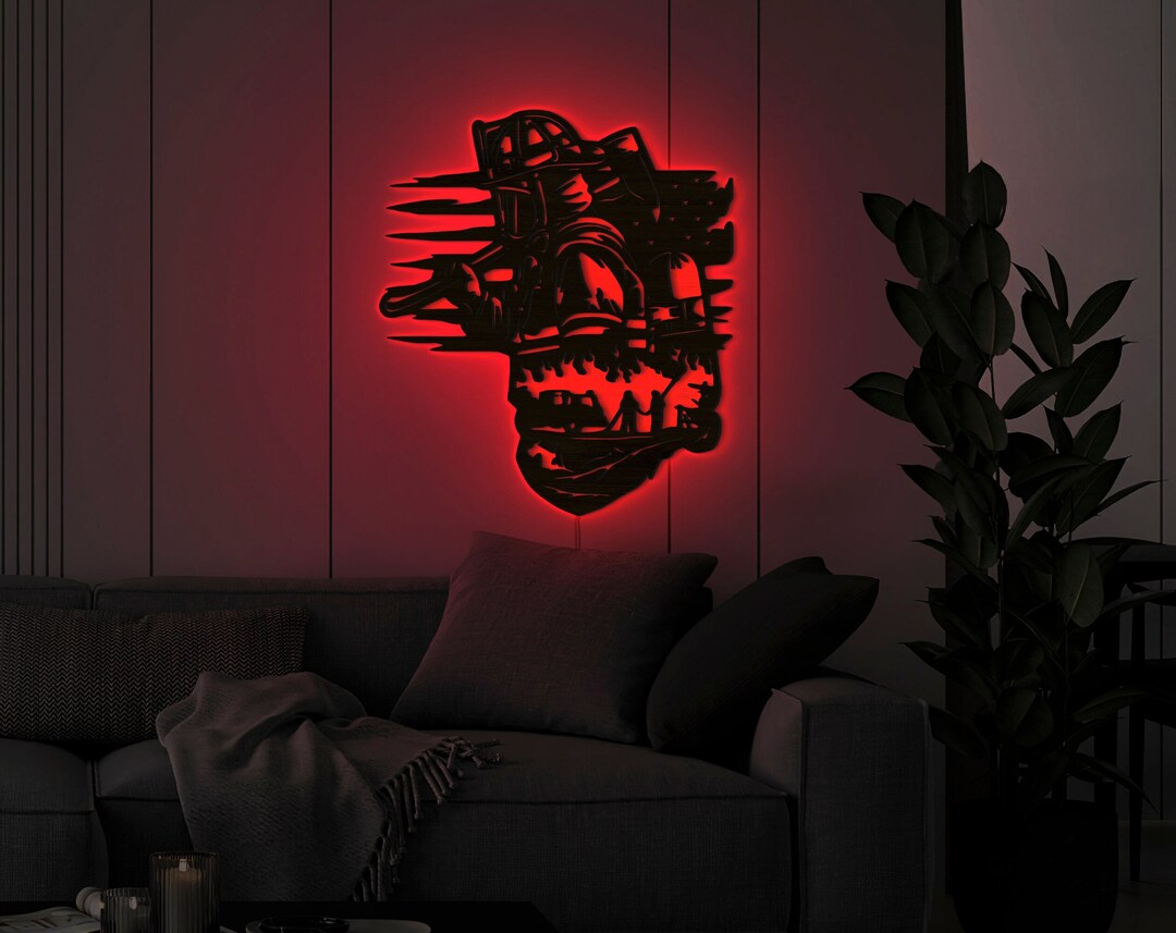 Firefighter Wooden Wall Art With Led, Firefighter Neon Wall Sign ...