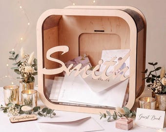 Custom Card Box, Wood Guest Box, Wooden Card Box, Acrylic Card Holder, Personalized Wedding Decor, Reception Keepsake