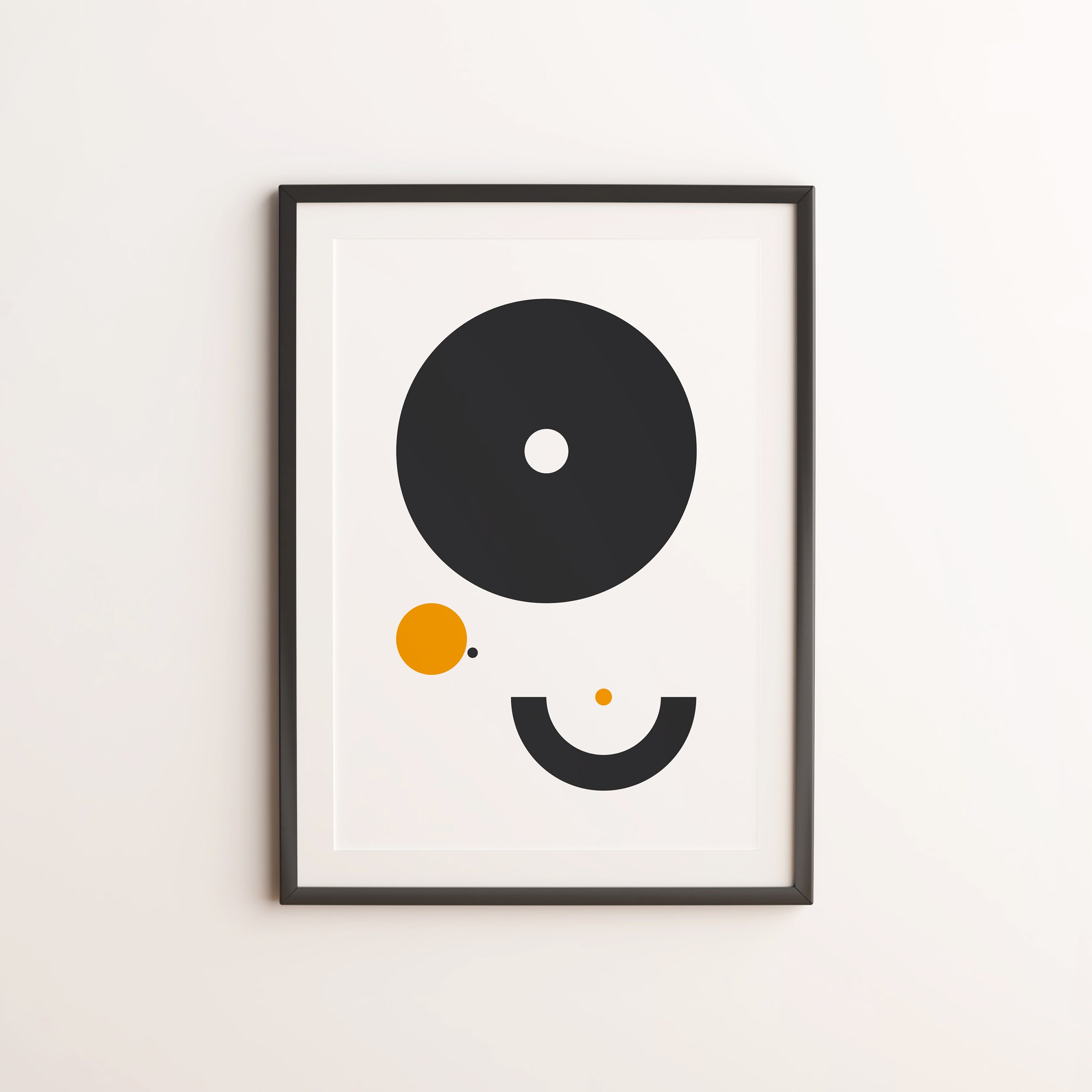 Minimalist Circles Wall Art. Dark Gray & Yelloworange. High Definition
