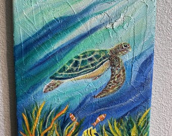 Under the Sea Turtle Painting Texturized Acrylic Painting