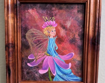 Fire Fairy Acrylic Painting with Custom Handmade Frame
