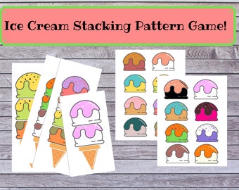 Ice Cream Pattern Copying Game for Kids. Learning Activity for Homeschooling, Kindergarten, Preschool, or Toddler Learning. Educational Game