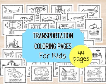 Transportation Coloring Pages. Cars, Trucks, Planes, Boats, Construction Vehicles Coloring for Kids. Homeschool Activity. Printable Coloring