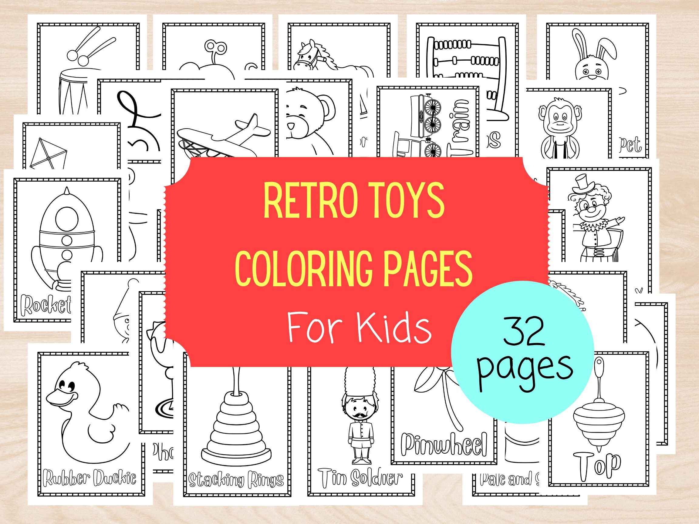 Retro Toys Coloring Pages for Kids. Educational Worksheets for Children ...