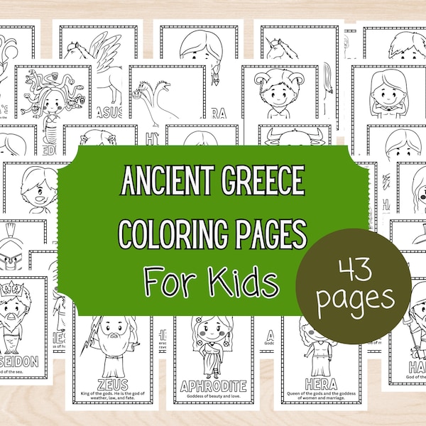 Ancient Greece Educational Coloring Pages for Kids. Teaching Kids About Ancient Civilizations. Homeschool History and Social Studies