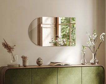 Espejo moderno asimétrico, diseño minimalista, espejo de baño escandinavo, espejo de forma irregular, hecho a mano