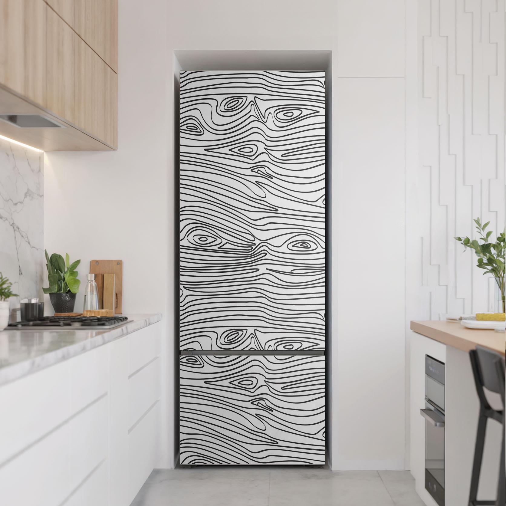 Illustration of Wavy Wood Fridge Wrap Sticker, Black and White ...