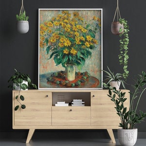 Jerusalem Artichoke Claude Monet #71 Famous Painting, Painting Reproduction, Floral Prints, Yellow, Green, Retro Oil Painting, Flowers Art