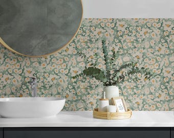 Azulejos de pared de PVC con estampado floral, adhesivos para azulejos verdes, azulejos autoadhesivos, adhesivos florales para azulejos, adhesivos para azulejos de pared