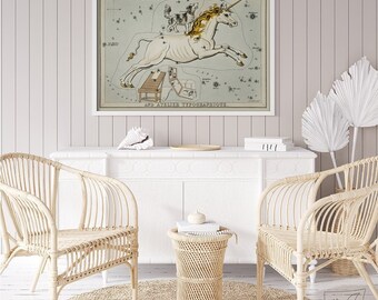 Chart Illustration Monoceros Sidney Hall #19 Astronomisches Poster, Beige, Weiß, Konstellationsdruck, Astrologie Poster
