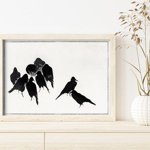 Japanese Crows Wantanabe Seitei #48 Retro Bird Poster, Bird Print, Black, White, Ornithology Print, Wall Prints, Botanical Print