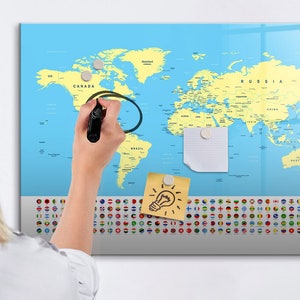Tablero magnético con mapa del mundo, mapa de países visitados, lugares multicolores en los que ha estado, rastreador de viajes de lugares en los que ha estado, marcador de borrado en seco