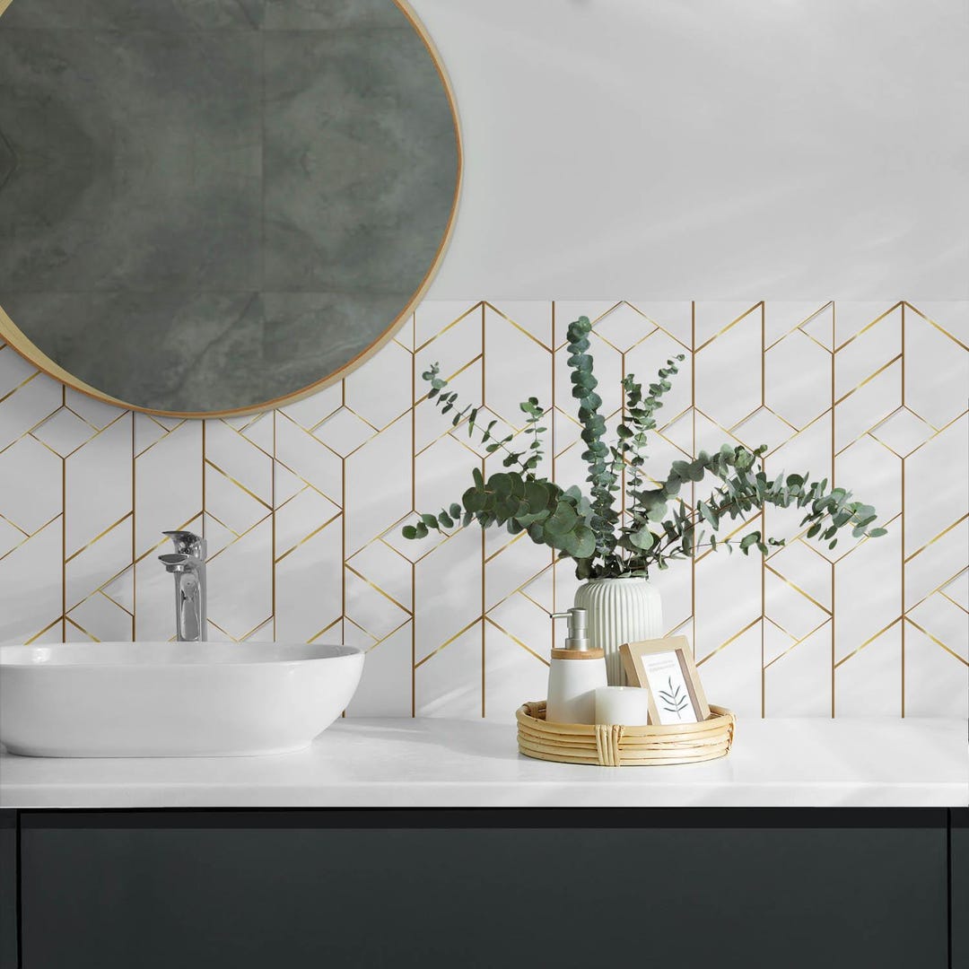 Sticker Decorative Panel Geometric Line Panel Stickers, White Self Adhesive Panels, Backsplash ...