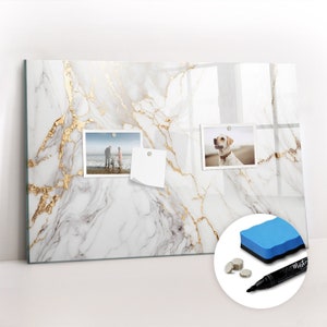 Pizarra magnética decorativa de mármol, organizador de pared, tablero de estado de ánimo blanco, patrón de textura de centro de comando, marcador + esponja