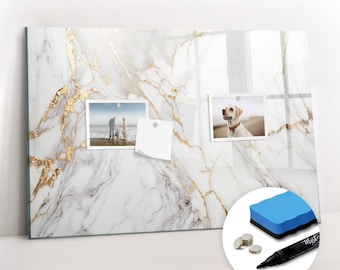 Decorative Marble Magnetic Board, Wall Organizer, White Mood Board, Command Center Texture pattern, Marker + Sponge