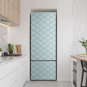 Waves In A Regular Pattern Fridge Door Cover, Turquoise Refrigerator Sticker, Kitchen Stickers, Dining-Room Decoration