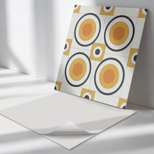 Geometry Of Circles And Squares PVC Wall Tiles, Orange Tile Stickers, Self Adhesive Tiles, Texture Tile Stickers, Wall Tile Stickers