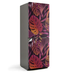 Tropical Leaves Pattern Refrigerator Decal, Purple Fridge Wrap Sticker, Kitchen Stickers, Dining-Room Decoration