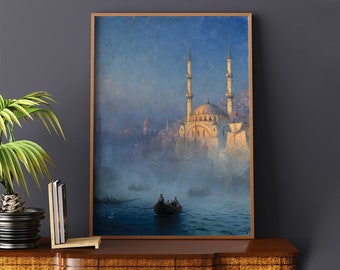 Constantinopla de Ivan Aivazovsky #127 Pintura famosa, Reproducción de pintura, Póster retro, Azul, Beige, Pintura antigua, Póster retro
