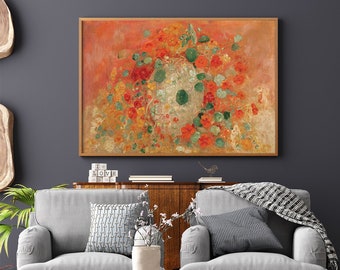 Capuchinas de Odilon Redon #73 Cuadro famoso, Reproducción de cuadros, Estampados florales, Naranja, Verde, Estampados botánicos, Retro floral