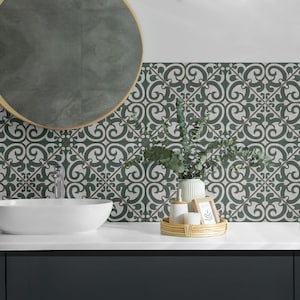 Plant Motifs PVC Wall Tiles, Green Tile Stickers, Peel and Stick Tiles, Texture Tile Stickers, Bathroom Tile Stickers