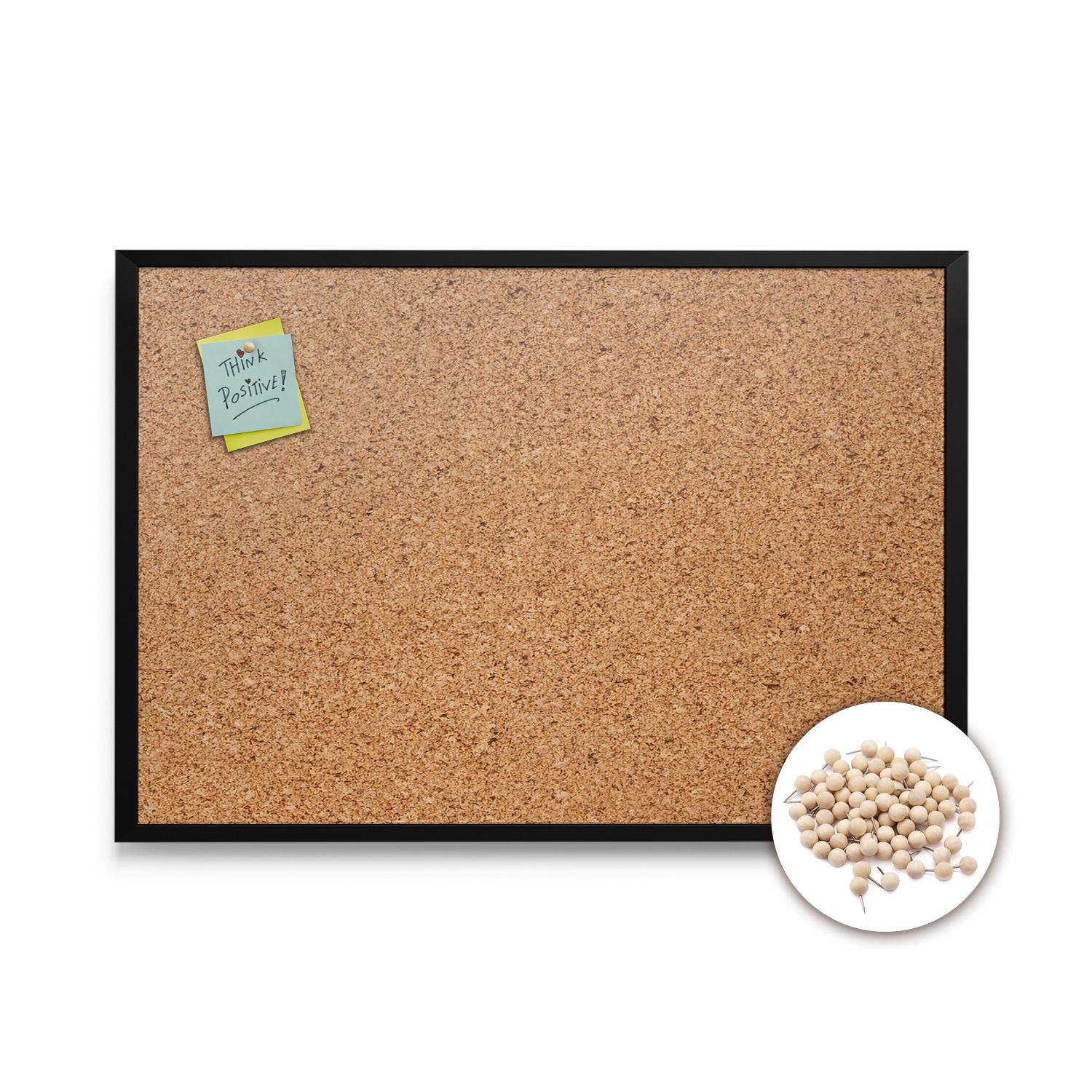 Cork Board Organizer with Black/White Frame, Perfect Planner and Goal Board, Includes 100 Free Pins, Ideal for Wall Decor and Bulletins
