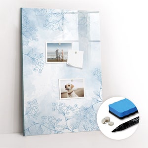 Flower Sketch Magnetic Board, Photo Wall Display, Gray Memo Board, Wall Organizer Flowers and plants, Marker + Sponge