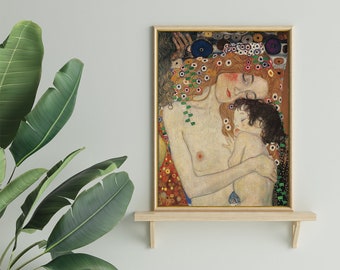 Madre e hijo de Gustav Klimt n.° 94 Pintura famosa, reproducción de pintura, póster retro, naranja, colorido, impresión de bellas artes, impresiones de museos