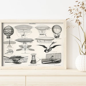 Retro Collection Of Early Flying Machines #292 Retro Prints, White, Grey, Retro Sketch Art, Antique Prints, Retro Drawing