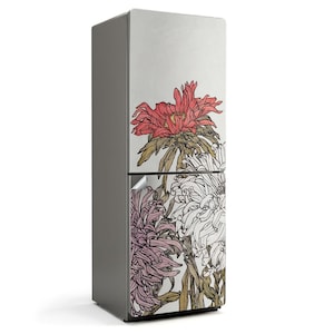 Floral Pattern With Details Refrigerator Sticker, Red Refrigerator Decal, Dining-Room Decoration, Removable Sticker
