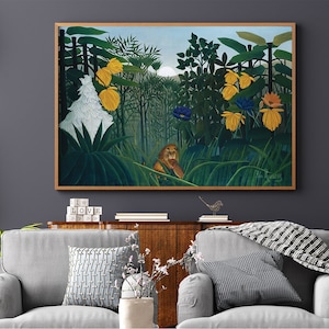 The Repast Of The Lion by Henri Rousseau #260 Retro Prints, Green, Yellow, Modern Canvas, Art Reproduction, Antique Drawing Art