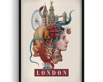 London Illustration in Frame, London City Wall Art, City Art Frame, London Framed Art