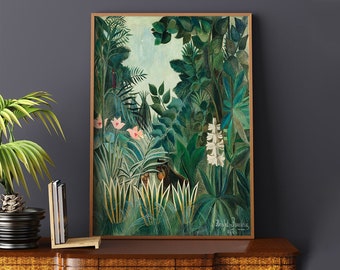 La jungla ecuatorial de Henri Rousseau n.° 265, póster retro, verde, azul, estética de póster, impresión de pintura, botánica retro