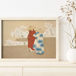 Hanami Season Japanese Flowers Kamisaka Sekka #228 Retro Prints, Beige, Red, Retro Japanese Art, Antique Drawing Art, Poster Aesthetic