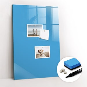 Pizarra magnética azul, organizador de pared, tablero de estado de ánimo azul, organizador de pared de color sólido, marcador + esponja