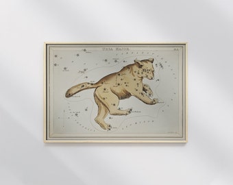 Astronomical Chart Illustration Ursa Major Sidney Hall #16 Astronomical Print, Beige, Pale Yellow, Constellation Print, Astrology Poster