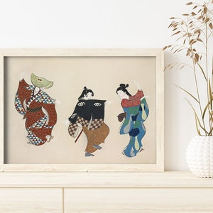 Dancers Japanese Print by Kamisaka Sekka #246 Retro Prints, Beige, Red, Retro Japanese Art, Antique Drawing Art, Poster Aesthetic