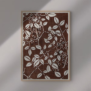 Leaf Brown Pattern by Watanabe Seitei #222 Retro Prints, Brown, Beige, Antique Drawing Art, Retro Sketch Art, Fine Art Print