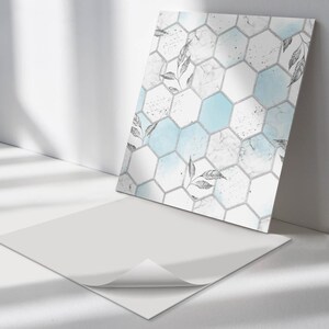 Hexagonal Leaves PVC Wall Tiles, Turquoise Tile Stickers, Self Adhesive Tiles, Texture Tile Stickers, Wall Tile Stickers