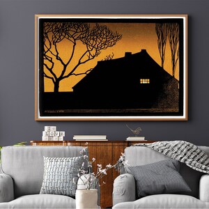 Winterillustratie-avond van Julie De Graag #284 Retroprints, oranje, zwart, Fine Art Print, museumprints, kunstreproductie