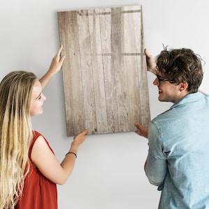 Pizarra magnética de madera, lista de tareas para la pared, tablero de mensajes marrón, organizador de pared con patrón natural, marcador + esponja