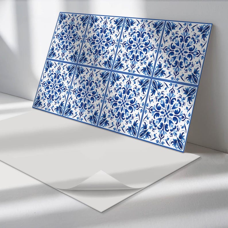 Sticker Decorative Panel Floral in Symmetry Panel Stickers, Blue Self Adhesive Panels ...