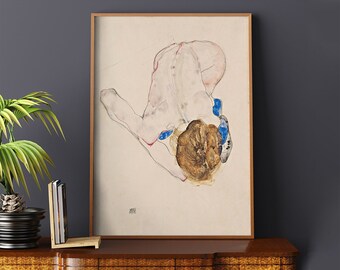 Medias azules desnudas de Egon Schiele n.º 97 Reproducciones, Obras maestras clásicas, Impresiones retro, Beige, Azul, Impresión de bellas artes, Impresiones de museo