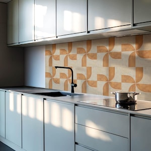 Geometry With Arcs PVC Wall Tiles, Orange Tile Stickers, Self Adhesive Tiles, Texture Tile Stickers, Wall Tile Stickers