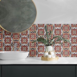 Floral pattern Panel Stickers, Red Self Adhesive Panels, Backsplash Panel , Backgrounds And Patterns Decal Decor, Wall Panel Stickers