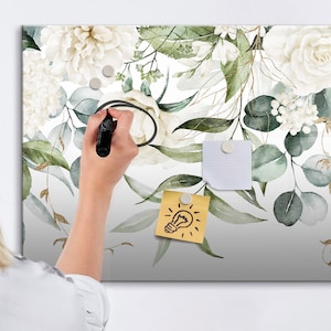 Pizarra magnética de naturaleza, organizador de pared, tablero de estado de ánimo verde, centro de comando Flores y plantas, marcador + esponja