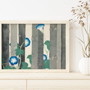 Morning Glories Japanese Print Kamisaka Sekka #254 Retro Prints, Green, Blue, Retro Japanese Art, Antique Drawing Art, Poster Aesthetic