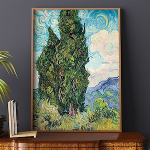 Cyprès de Vincent Van Gogh #107 Tableaux célèbres, reproduction de tableaux, Poster rétro, Vert, Bleu, Impression d'art, Impressions de musée