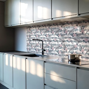 Floral Pattern On The Stripes PVC Wall Tiles, Gray Tile Stickers, Self Adhesive Tiles, Floral Tile Stickers, Wall Tile Stickers